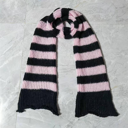 Yabi Style Punk Y2G Black Red Striped Extra Long Wool Scarf