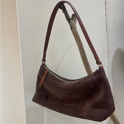 Retro Matte Top-grain Leather Niche Suede Shoulder Bag
