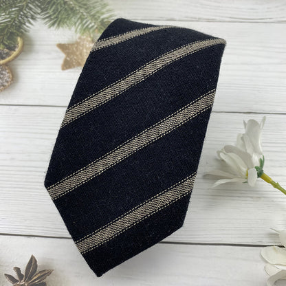 Autumn Winter British Style Knitted Cotton Linen Striped Tie