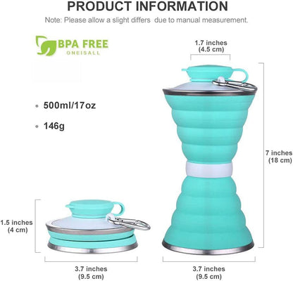 500ML Foldable Silicone Water Bottle Leakproof Portable