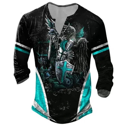 Men's Medieval Digital Print Long Sleeve T-shirt