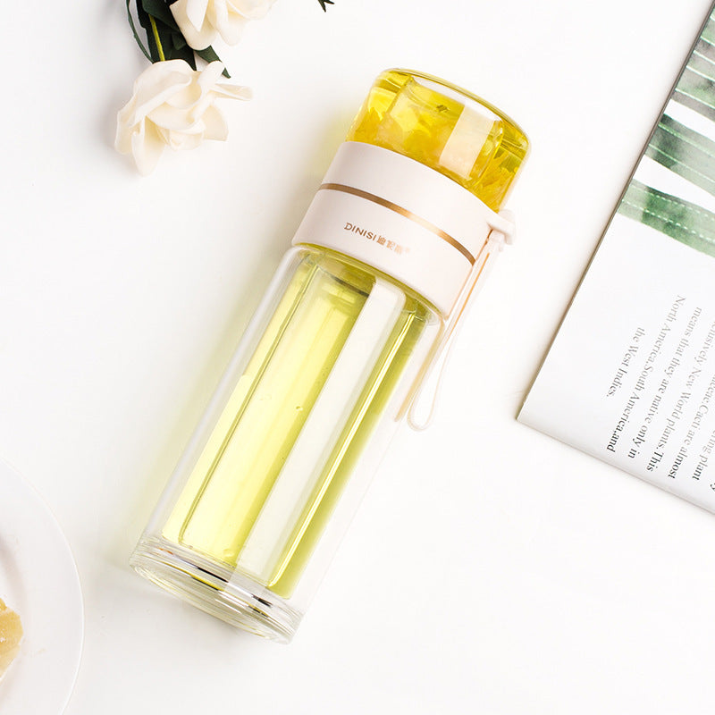 Glass Water Bottle with Tea Infuser and Double Wall