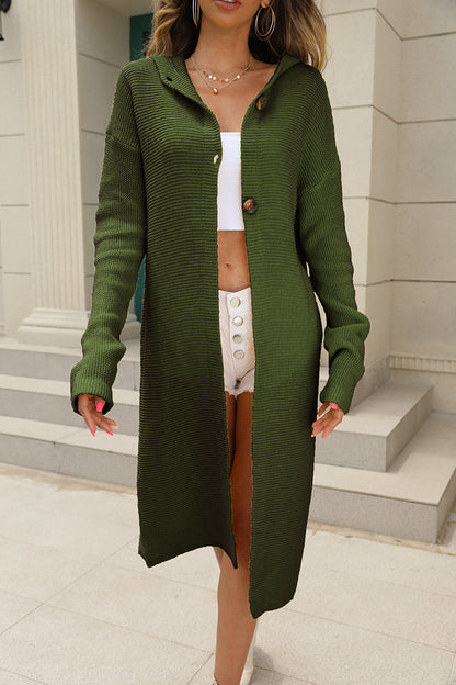 Women's Hooded Long Sleeve Solid Color Knitted Cardigan