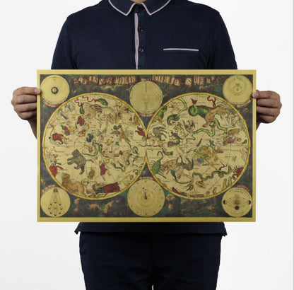 Ancient Constellation Map Zodiac Kraft Paper Art
