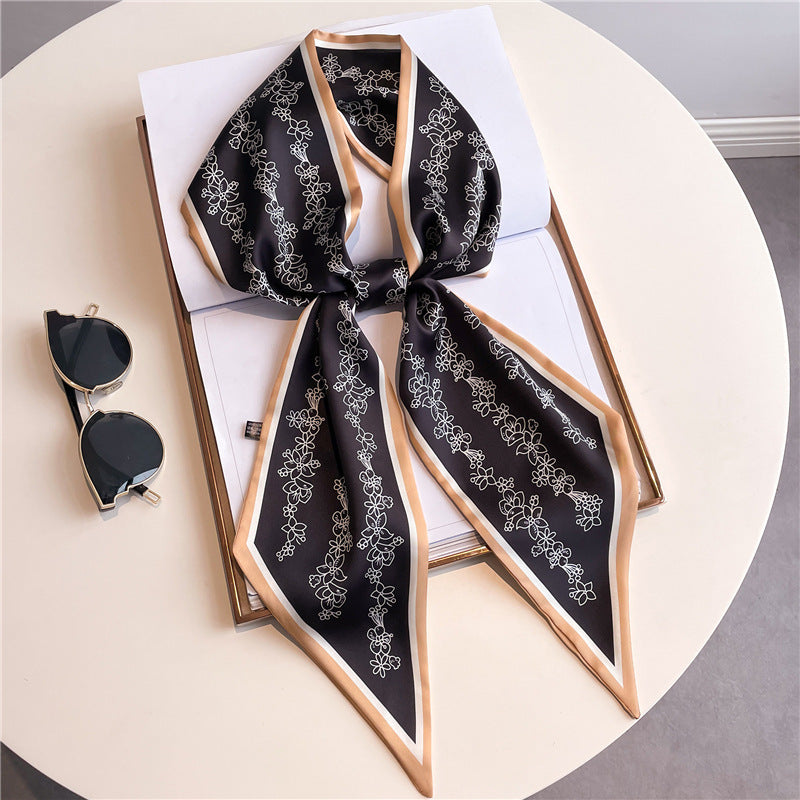 Thin Houndstooth Silk Scarf - Hair Tie