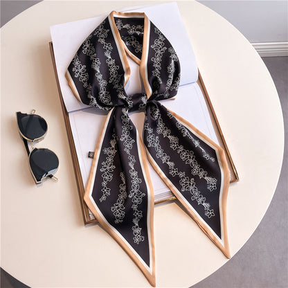 Thin Houndstooth Silk Scarf - Hair Tie