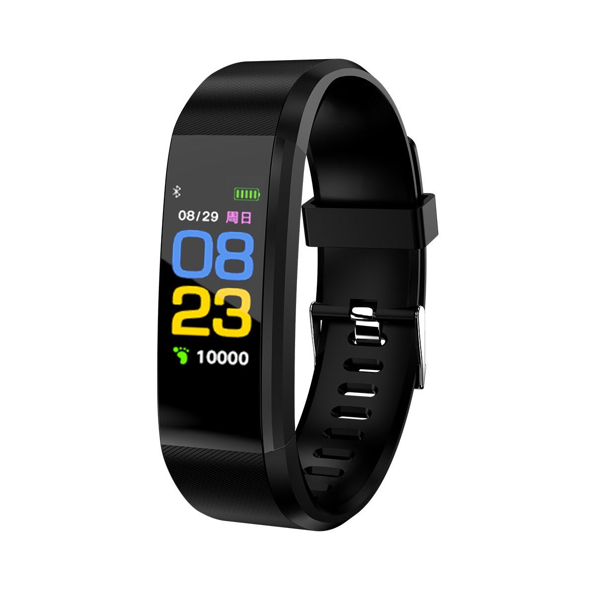 a black activity watch with a large display