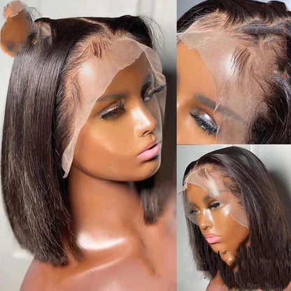 Short Bone Straight 13x4 Transparent Lace Front Wig