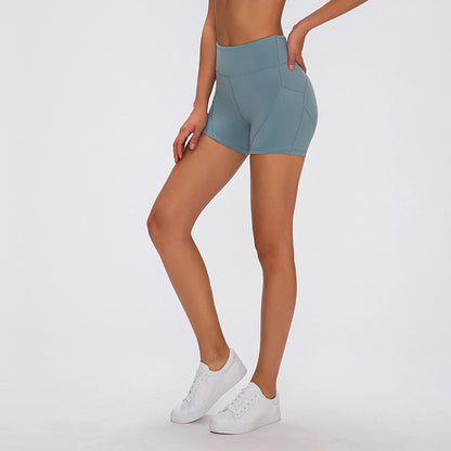 SHINBENE Women's High-Waisted Yoga Shorts with Pockets