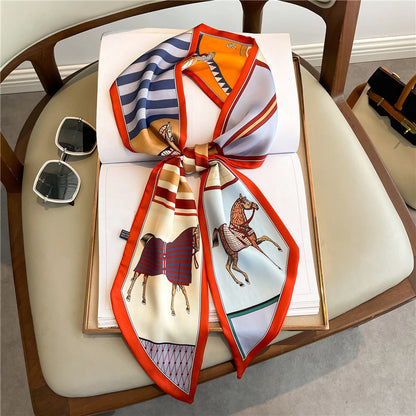 Thin Houndstooth Silk Scarf - Hair Tie