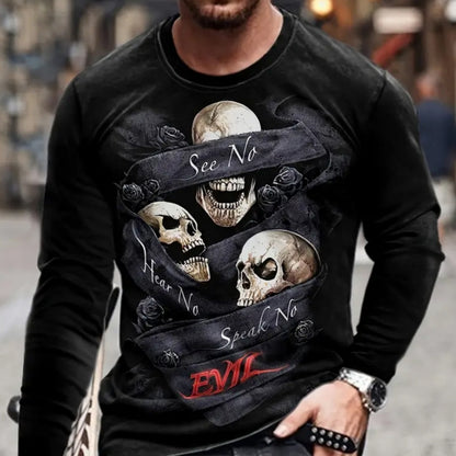 Retro 3D Printed Men's Long Sleeve Hip-hop T-shirt