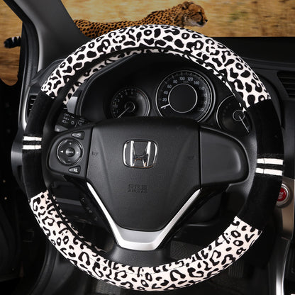 Leopard Print Winter Plush Steering Wheel Cover