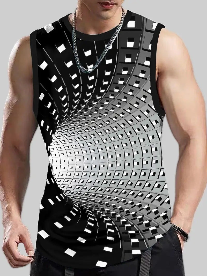 Men's Plus Size Sleeveless 3D Retro Print Vest
