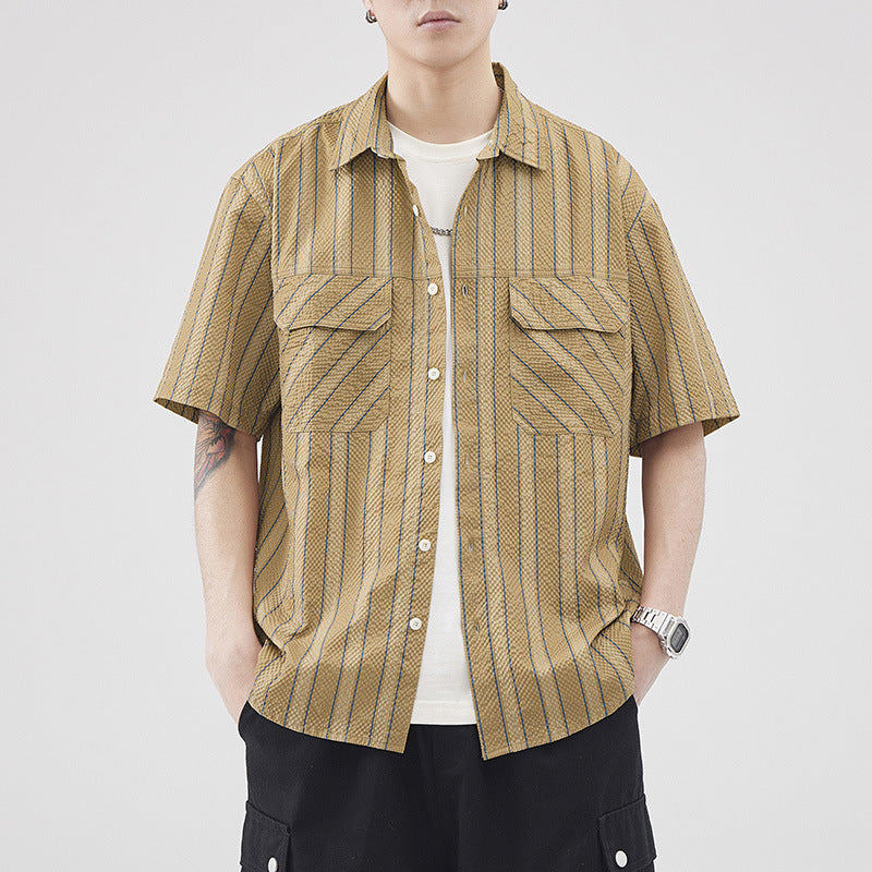 Men's Summer Seersucker Striped Short Sleeve Shirt