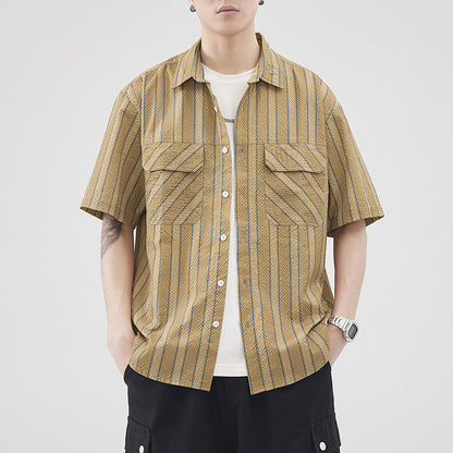 Men's Summer Seersucker Striped Short Sleeve Shirt