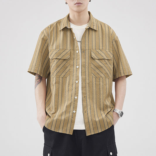 Men's Summer Seersucker Striped Short Sleeve Shirt