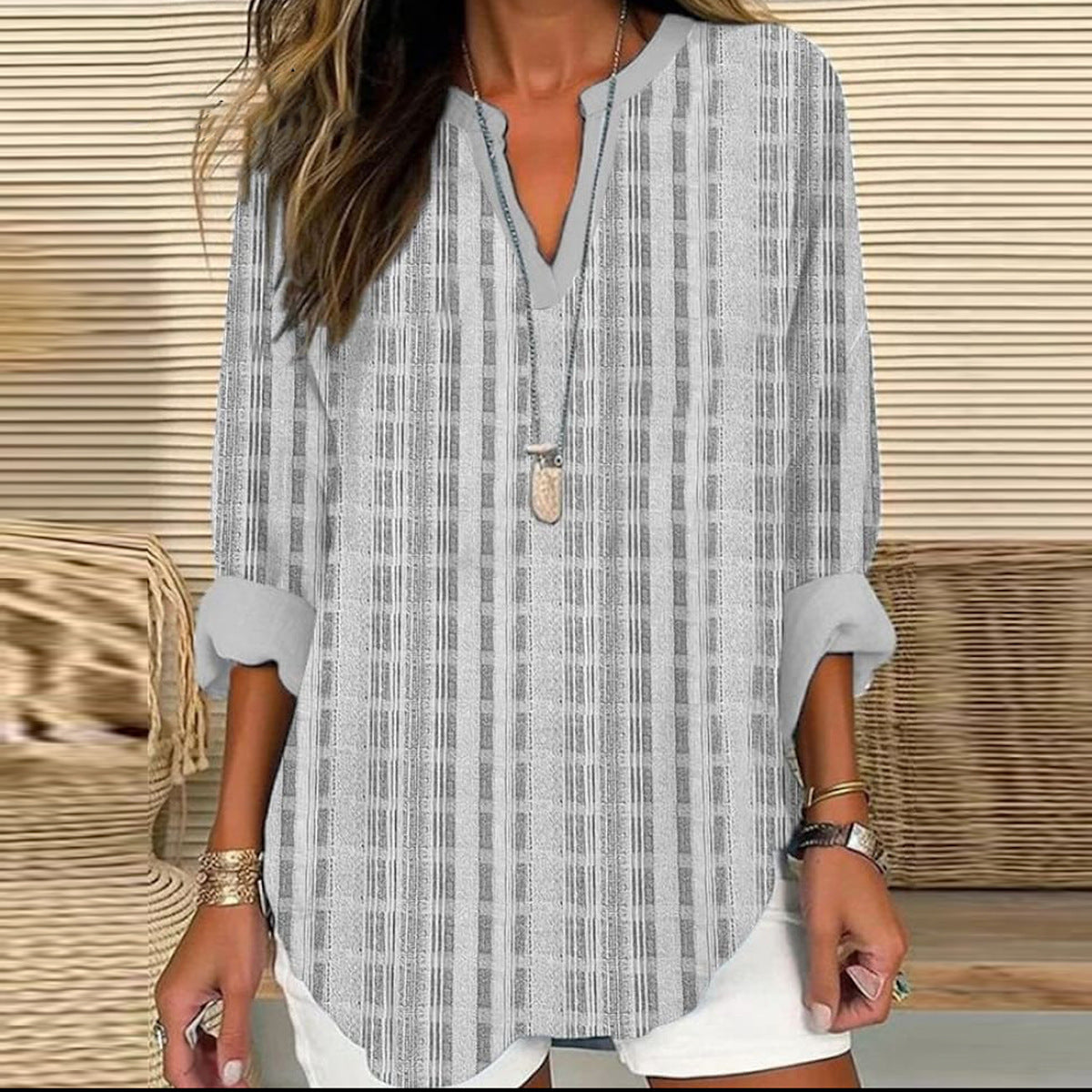 Independence Day Floral Long Sleeve V-Neck T-shirt