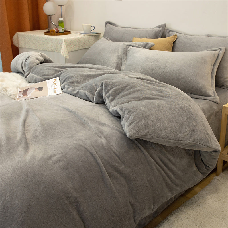 Four-piece Double-sided Fleece Duvet Cover Yellow