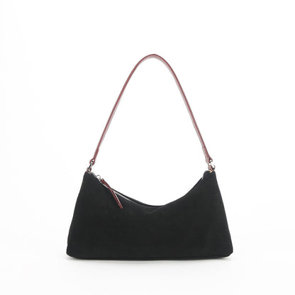 Retro Matte Top-grain Leather Niche Suede Shoulder Bag