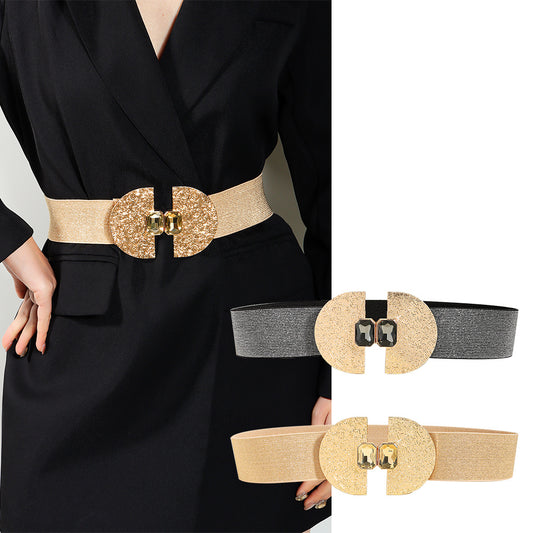 Women's Glittering Pearls Elastic Waist Belt