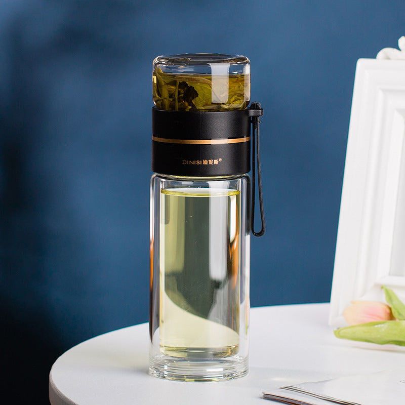 Glass Water Bottle with Tea Infuser and Double Wall