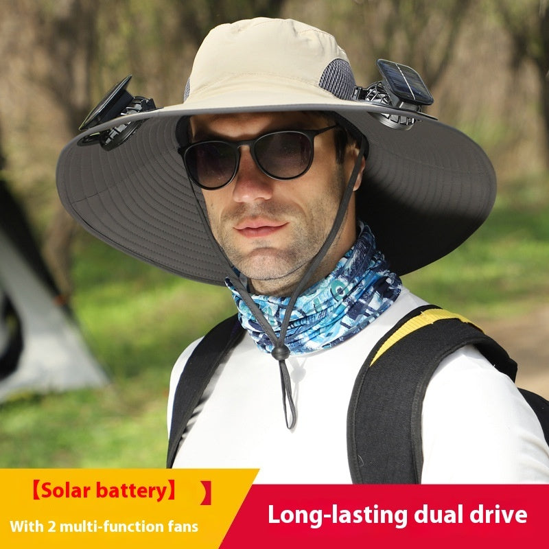 Removable Solar Recharge Fan Embedded Big Brim Hat