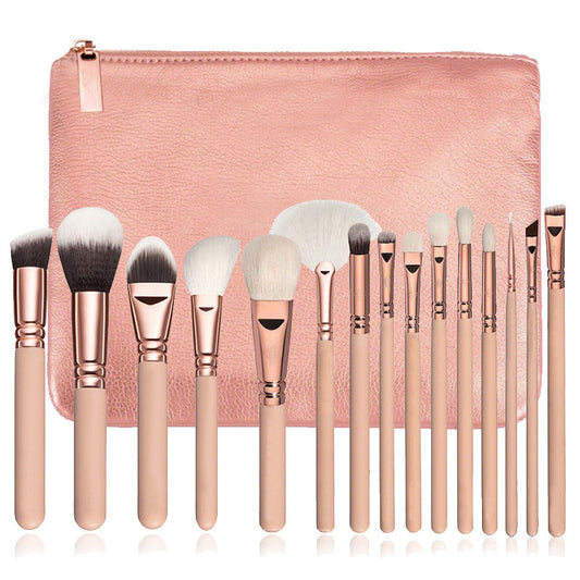 15 Makeup Brush Set Rose Gold with Bag