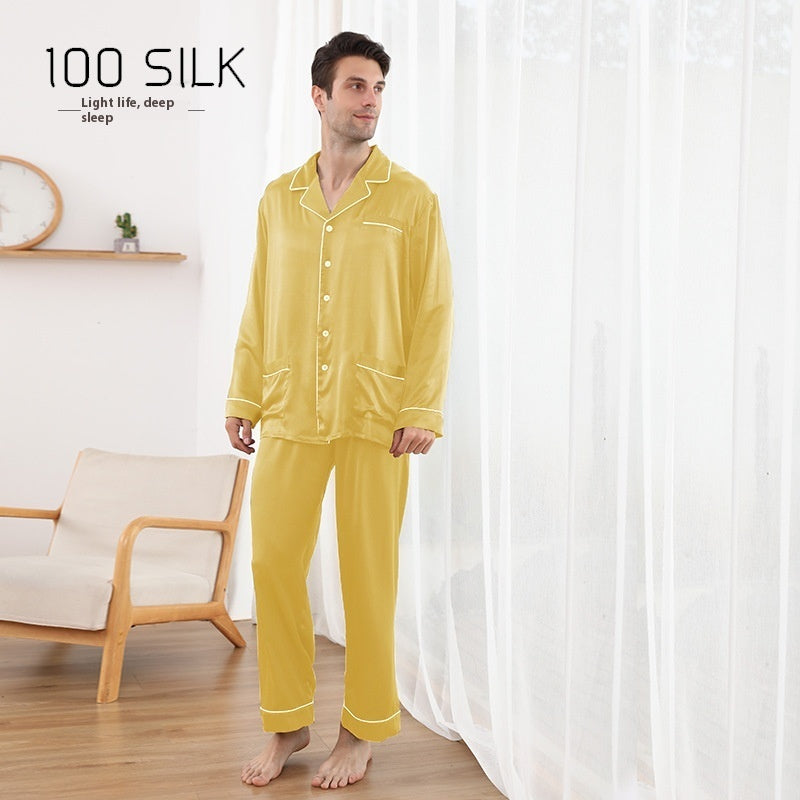 Men's 22 M Heavy Mulberry Silk Pajamas Lapel Homewear