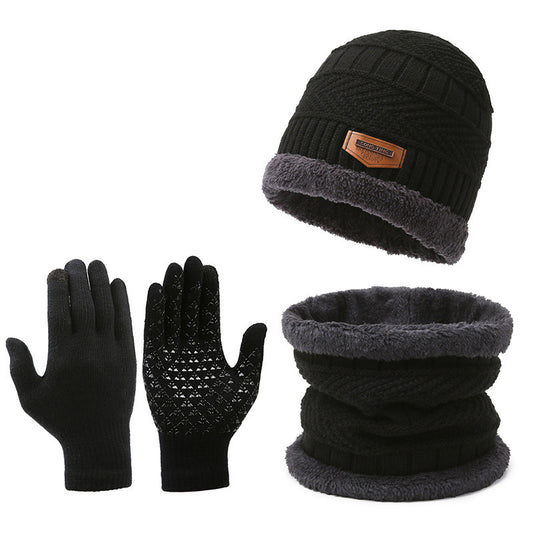 Men's Winter Scarf Gloves Hat Three-piece Set