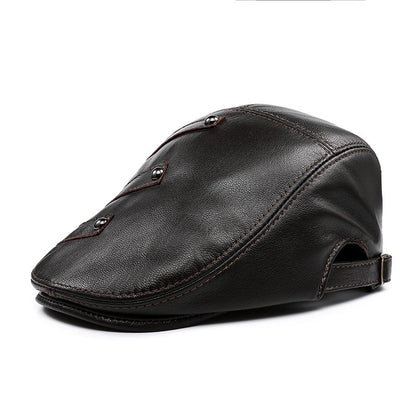 Autumn Winter Leather Men's Duck Tongue Beret