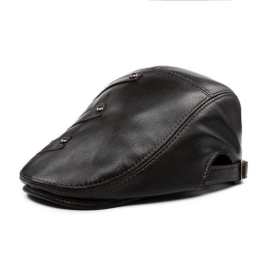 Autumn Winter Leather Men's Duck Tongue Beret