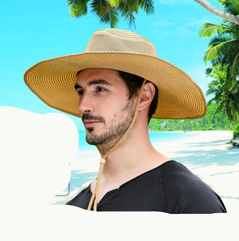 Mesh Big Brim Straw Hat Men’s Sun Protection