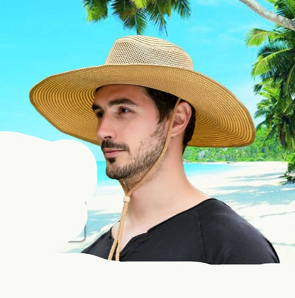 Mesh Big Brim Straw Hat Men’s Sun Protection