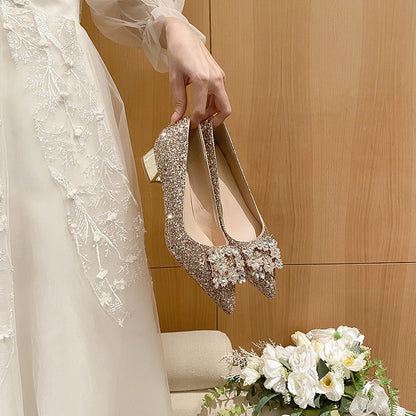 Silver French Style Mid Heel Ladies New Square Buckle Large Size Plus Sizes Pumps