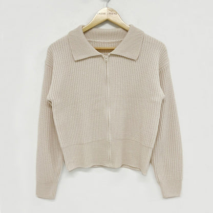 Lapel Zipper Casual Versatile Sweater Coat