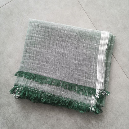 Japanese Korean Striped Solid Color Cotton And Linen Scarf