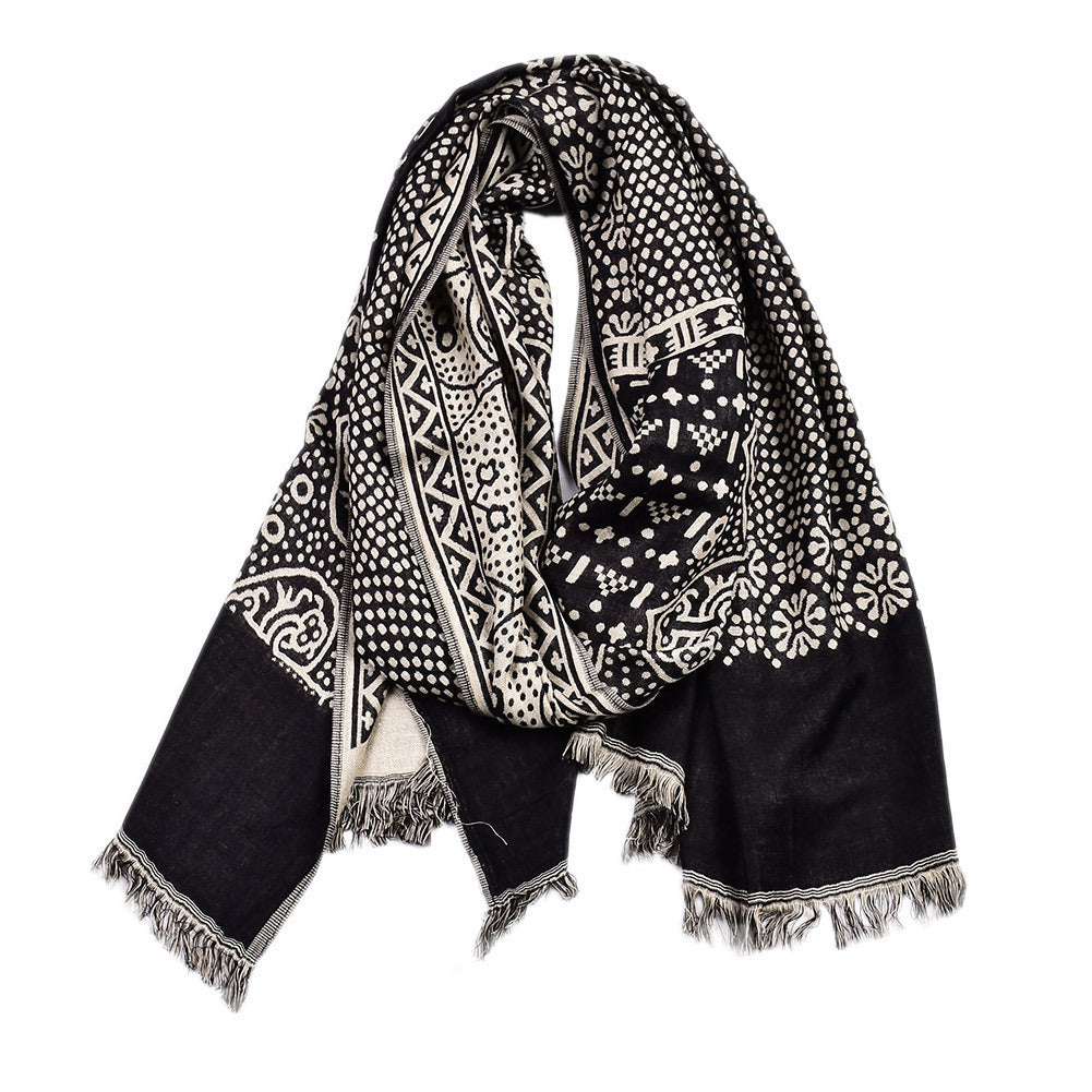 Cotton Linen Yarn-dyed Ethnic Style Scarf