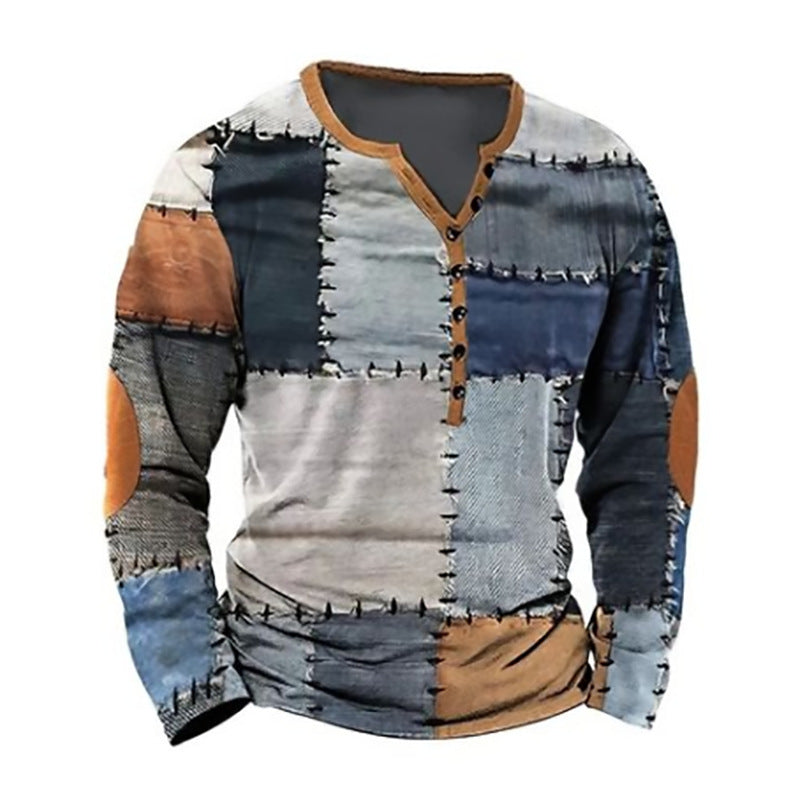 Open Placket Button 3D Digital Printed Ethnic Top