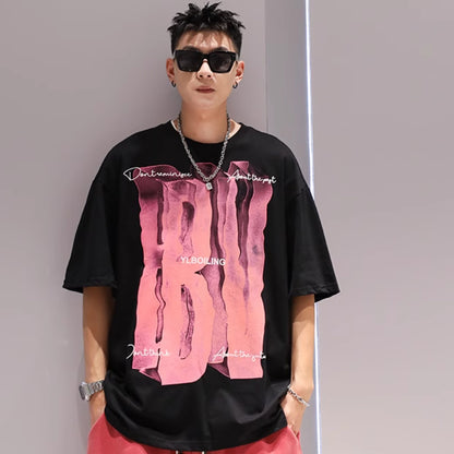 3D Large Letter Print Short Sleeve Cotton T-shirt