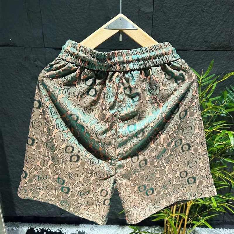 Men's Ethnic Style Laser Dark Flower Ice Silk Shorts