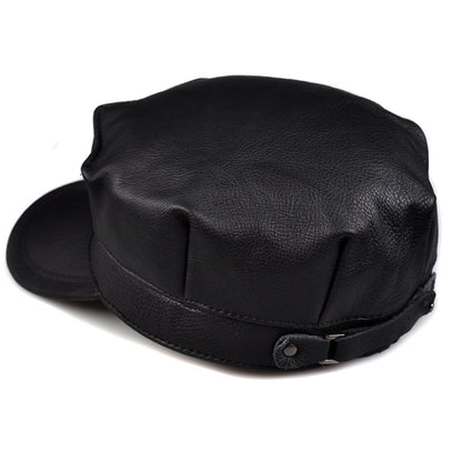 Autumn Winter Men's Genuine Leather Octagonal Cap