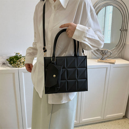 Plaid Shoulder Bag with Small Wallet Square Tote for Women