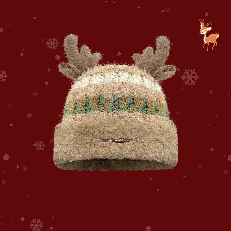 Christmas Deer Antler Knitted Hat