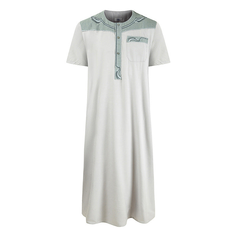 Men's Robe Pocket Contrast Color Short Sleeve