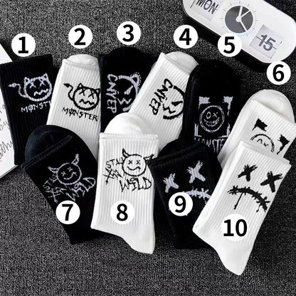 Mens Mid-calf Sports Black And White Socks