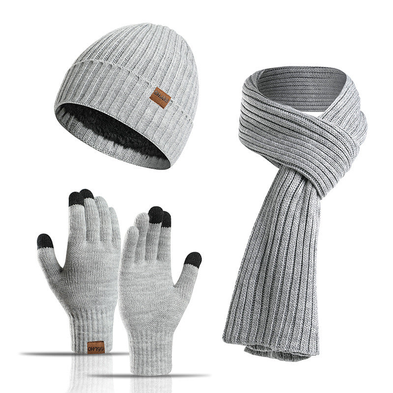 Winter Solid Color Knitted Scarf Hat Gloves Set