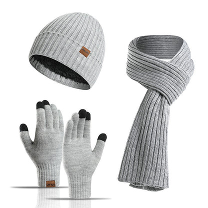 Winter Solid Color Knitted Scarf Hat Gloves Set