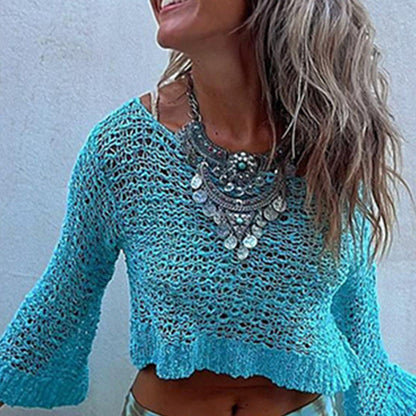 Stitching Hollow-Out Knitwear Dress Suit