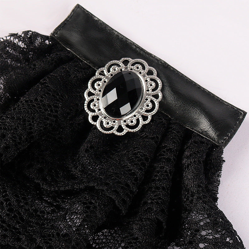 Vintage Embroidered Lace Black Bow Tie