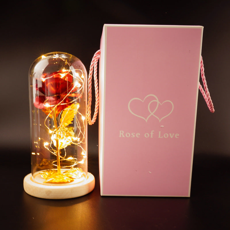 Gold Foil Rose Preserved Flower Gift Glass Cover